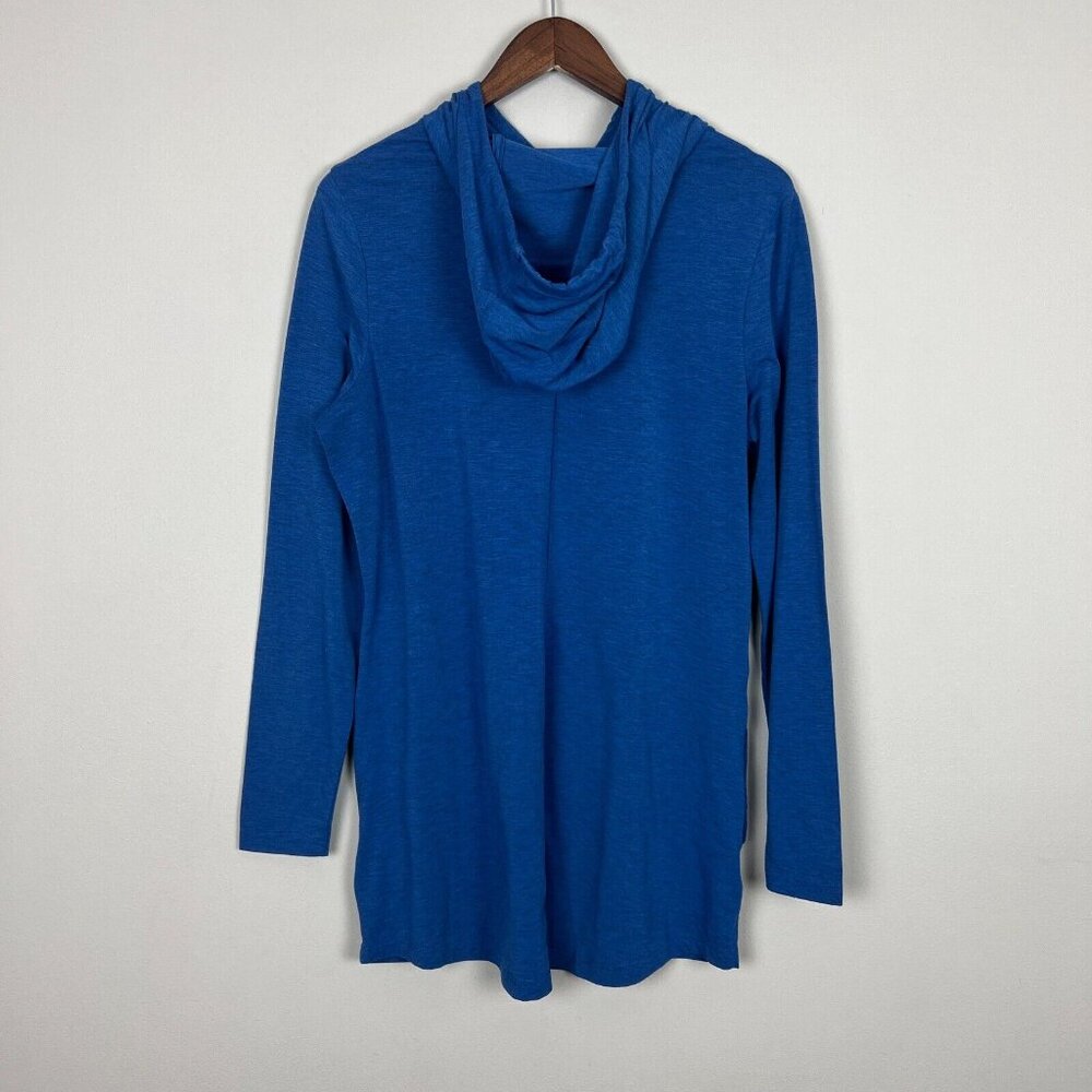 Duluth Trading Co Dry & Mighty Long Sleeve Hoodie Tunic Womens M Blue Wool Blend - Picture 9 of 11